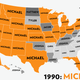 Illustration for article titled Map: Six Decades of the Most Popular Names for Boys, State-by-State